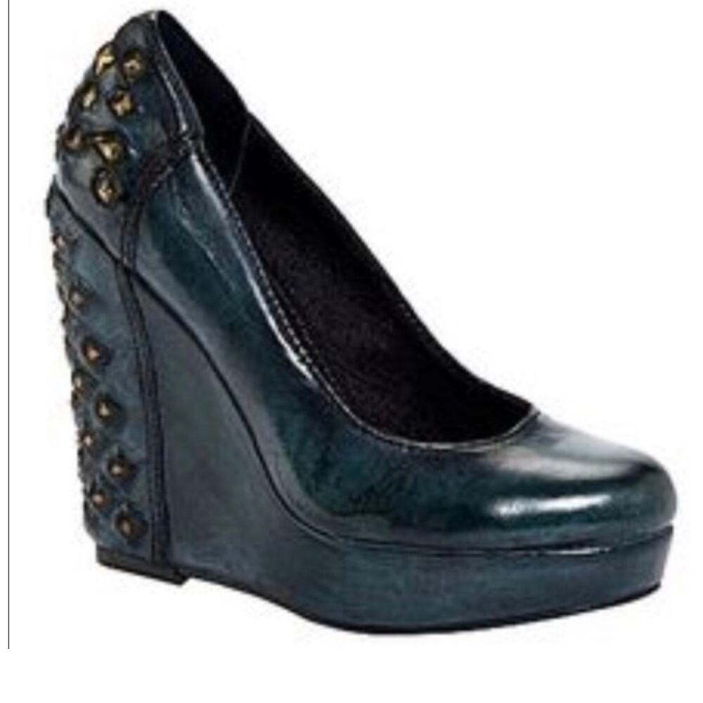 Calvin Klein 8.5 Hillary Y2K Leather Green Studded Wedge Platforms Indie Sleaze